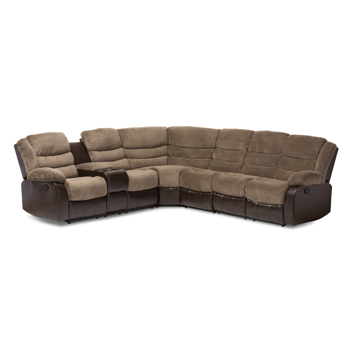 Baxton Studio Robinson Modern and Contemporary Taupe Fabric and Brown Faux Leather Two-Tone Sectional Sofa Baxton Studio-sectionals-Minimal And Modern - 2
