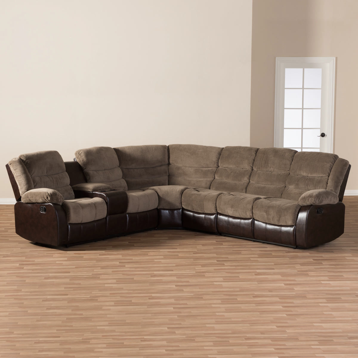 Baxton Studio Robinson Modern and Contemporary Taupe Fabric and Brown Faux Leather Two-Tone Sectional Sofa Baxton Studio-sectionals-Minimal And Modern - 8
