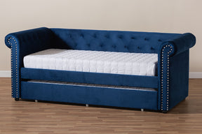 Baxton Studio Mabelle Modern and Contemporary Navy Blue Velvet Upholstered Daybed with Trundle