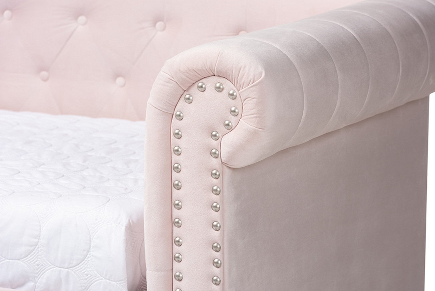 Baxton Studio Mabelle Modern and Contemporary Light Pink Velvet Upholstered Daybed with Trundle