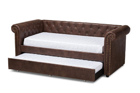 Baxton Studio Mabelle Modern and Contemporary Brown Faux Leather Upholstered Daybed with Trundle
