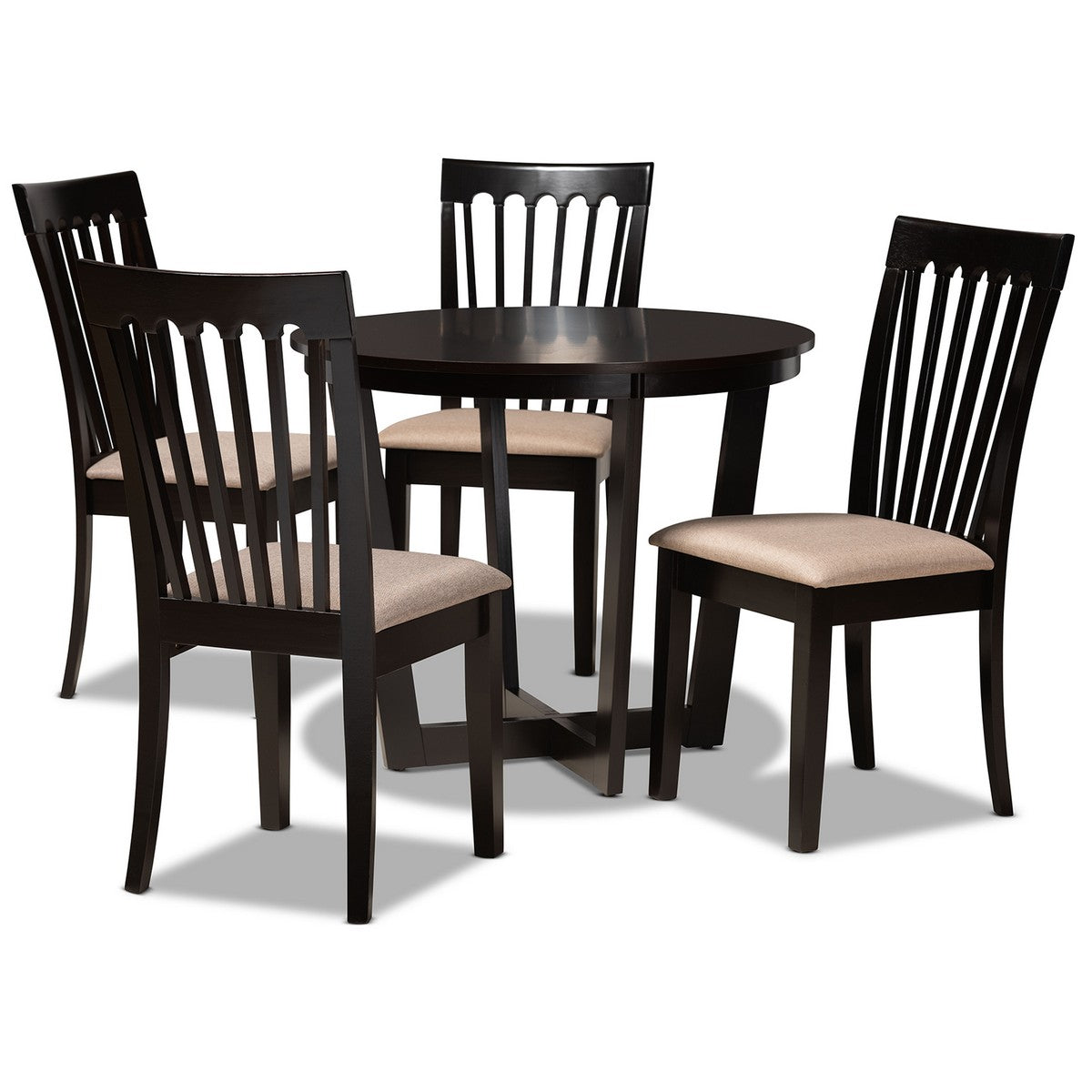 Baxton Studio Nellie Modern and Contemporary Sand Fabric Upholstered and Dark Brown Finished Wood 5-Piece Dining Set Baxton Studio-Dining Sets-Minimal And Modern - 1