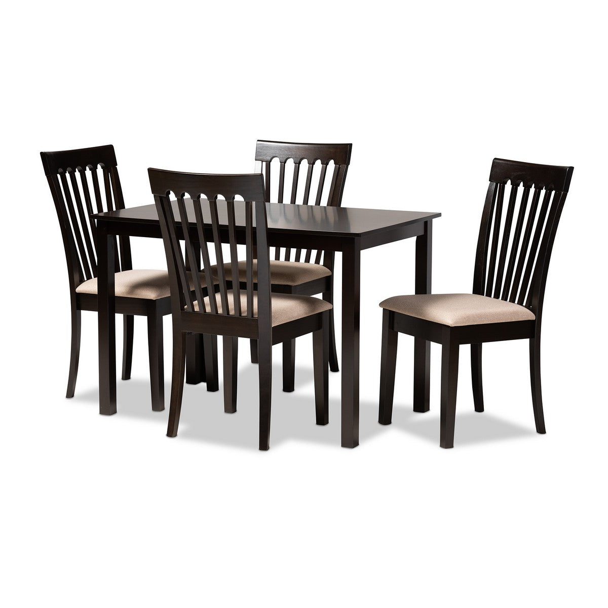 Baxton Studio Minette Modern and Contemporary Sand Fabric Upholstered Espresso Brown Finished Wood 5-Piece Dining Set Baxton Studio-Dining Sets-Minimal And Modern - 1