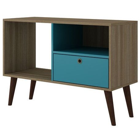 Manhattan Comfort  Bromma 35.43" TV Stand with 1 Drawer and 2 Shelves in Oak and Aqua Manhattan Comfort-Theater Entertainment Center- - 1