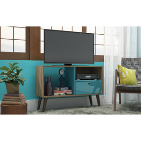 Manhattan Comfort  Bromma 35.43" TV Stand with 1 Drawer and 2 Shelves in Oak and Aqua