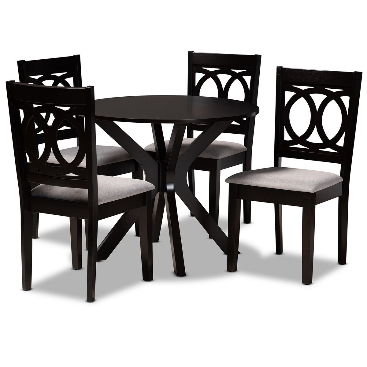 Baxton Studio Sanne Modern and Contemporary Grey Fabric Upholstered and Dark Brown Finished Wood 5-Piece Dining Set Baxton Studio-Dining Sets-Minimal And Modern - 1