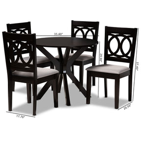 Baxton Studio Sanne Modern and Contemporary Grey Fabric Upholstered and Dark Brown Finished Wood 5-Piece Dining Set