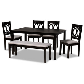 Baxton Studio Bennett Modern and Contemporary Grey Fabric Upholstered and Dark Brown Finished Wood 6-Piece Dining Set Baxton Studio-Dining Sets-Minimal And Modern - 1