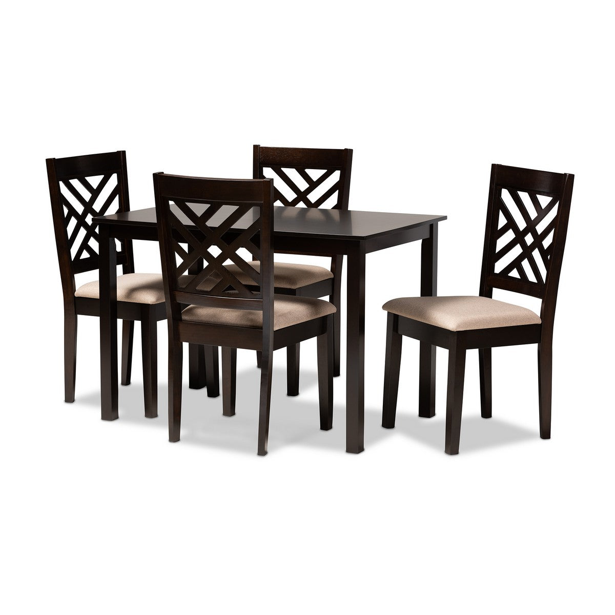 Baxton Studio Caron Modern and Contemporary Sand Fabric Upholstered Espresso Brown Finished Wood 5-Piece Dining Set Baxton Studio-Dining Sets-Minimal And Modern - 1