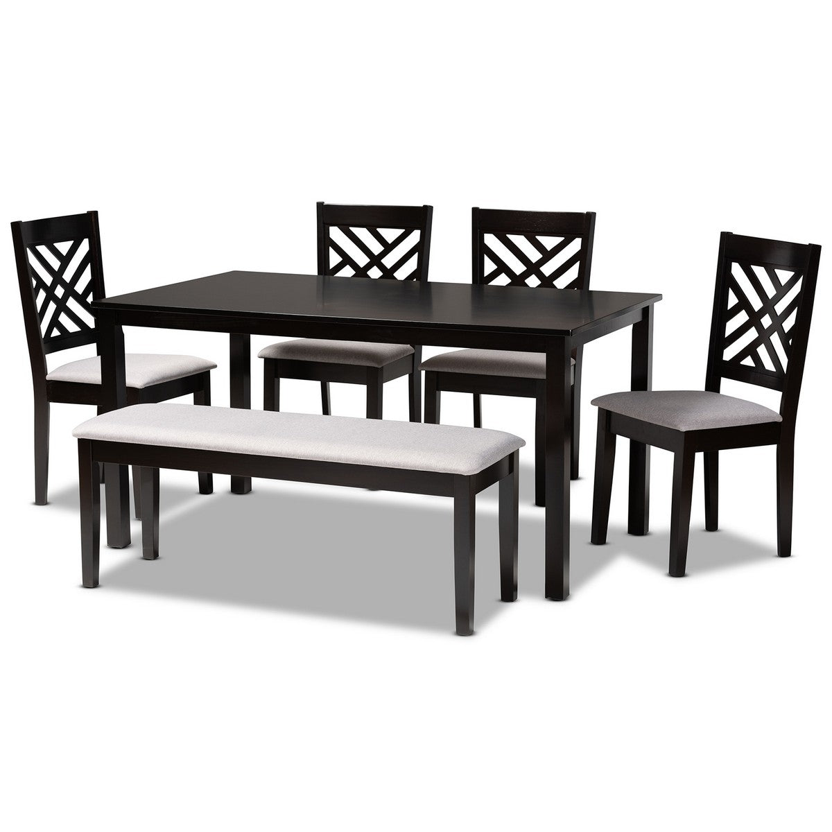 Baxton Studio Gustavo Modern and Contemporary Grey Fabric Upholstered and Dark Brown Finished Wood 6-Piece Dining Set Baxton Studio-Dining Sets-Minimal And Modern - 1