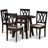 Baxton Studio Millie Modern and Contemporary Sand Fabric Upholstered and Dark Brown Finished Wood 5-Piece Dining Set Baxton Studio-Dining Sets-Minimal And Modern - 1