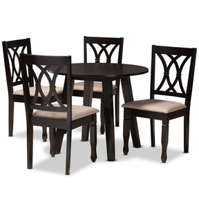 Baxton Studio Millie Modern and Contemporary Sand Fabric Upholstered and Dark Brown Finished Wood 5-Piece Dining Set Baxton Studio-Dining Sets-Minimal And Modern - 1