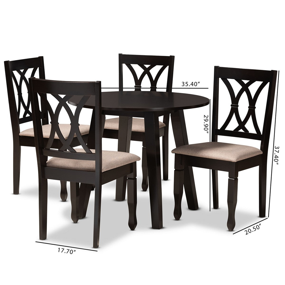 Baxton Studio Millie Modern and Contemporary Sand Fabric Upholstered and Dark Brown Finished Wood 5-Piece Dining Set