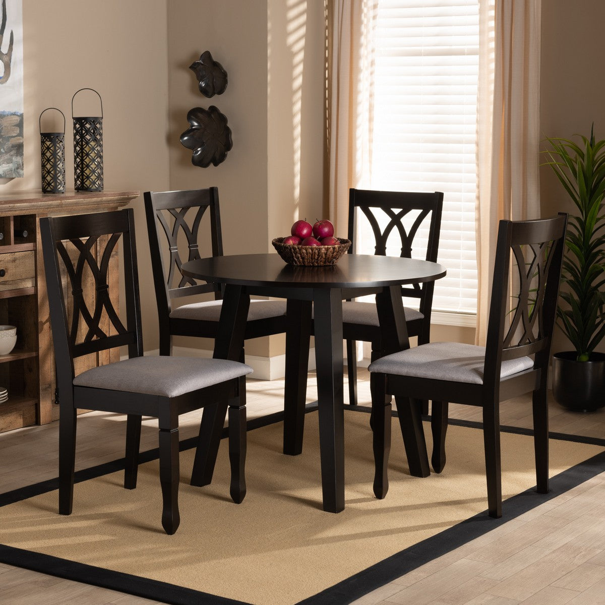 Baxton Studio Millie Modern and Contemporary Grey Fabric Upholstered and Dark Brown Finished Wood 5-Piece Dining Set