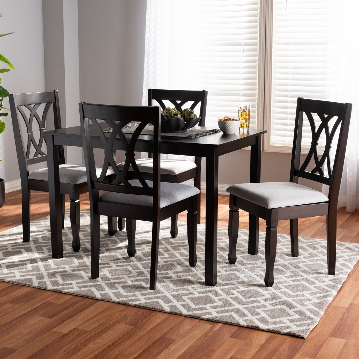 Baxton Studio Reneau Modern and Contemporary Gray Fabric Upholstered Espresso Brown Finished Wood 5-Piece Dining Set
