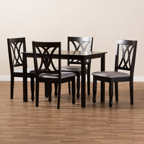 Baxton Studio Reneau Modern and Contemporary Gray Fabric Upholstered Espresso Brown Finished Wood 5-Piece Dining Set