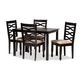 Baxton Studio Lanier Modern and Contemporary Sand Fabric Upholstered Espresso Brown Finished Wood 5-Piece Dining Set Baxton Studio-Dining Sets-Minimal And Modern - 1