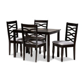 Baxton Studio Lanier Modern and Contemporary Gray Fabric Upholstered Espresso Brown Finished Wood 5-Piece Dining Set Baxton Studio-Dining Sets-Minimal And Modern - 1