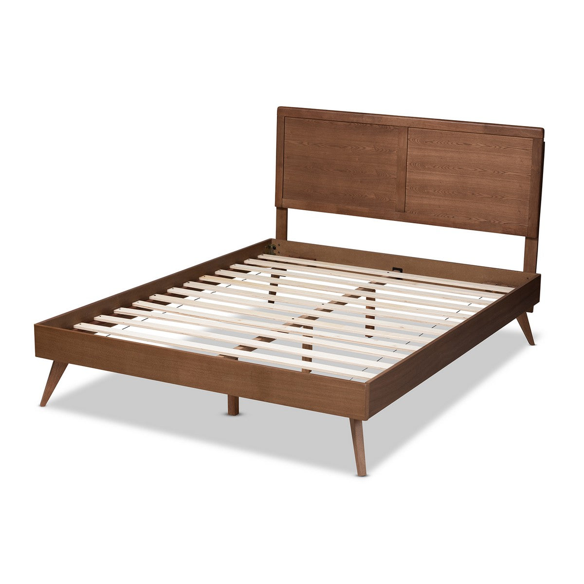 Baxton Studio Zenon Mid-Century Modern Walnut Brown Finished Wood Queen Size Platform Bed