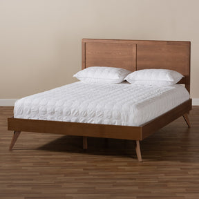 Baxton Studio Zenon Mid-Century Modern Walnut Brown Finished Wood King Size Platform Bed