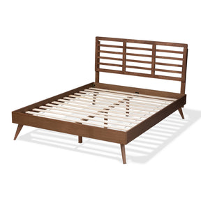 Baxton Studio Calisto Mid-Century Modern Walnut Brown Finished Wood Queen Size Platform Bed