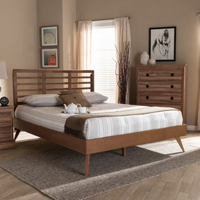 Baxton Studio Calisto Mid-Century Modern Walnut Brown Finished Wood Queen Size Platform Bed