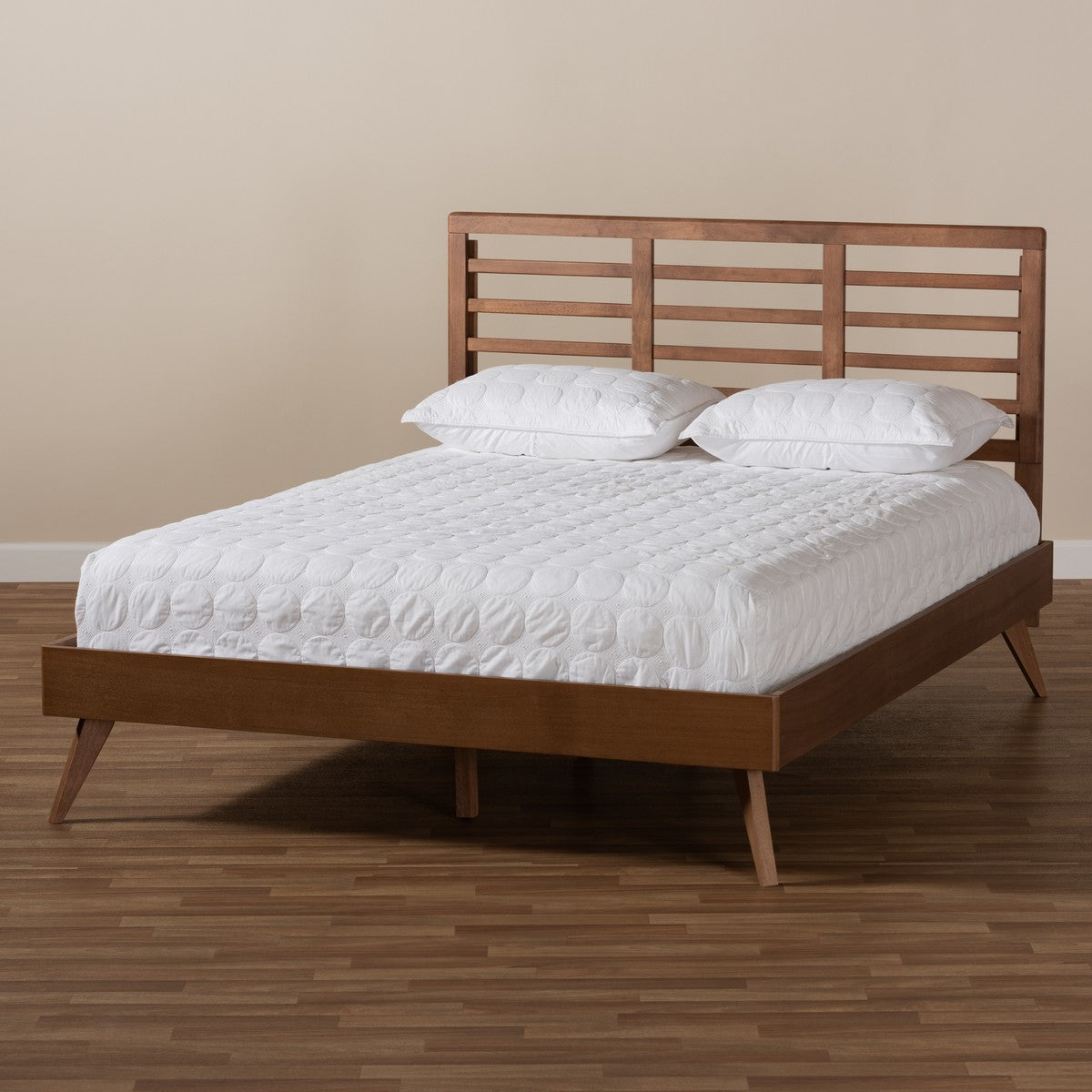 Baxton Studio Calisto Mid-Century Modern Walnut Brown Finished Wood King Size Platform Bed