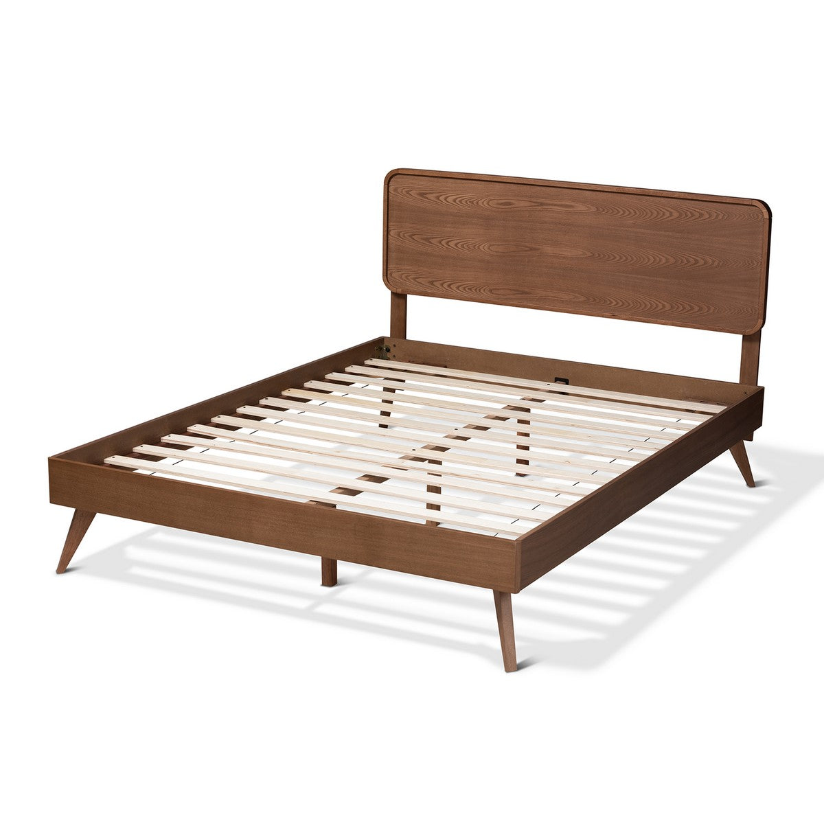 Baxton Studio Demeter Mid-Century Modern Walnut Brown Finished Wood Queen Size Platform Bed