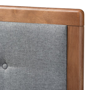 Baxton Studio Ines Mid-Century Modern Dark Grey Fabric Upholstered Walnut Brown Finished Wood Full Size Platform Bed