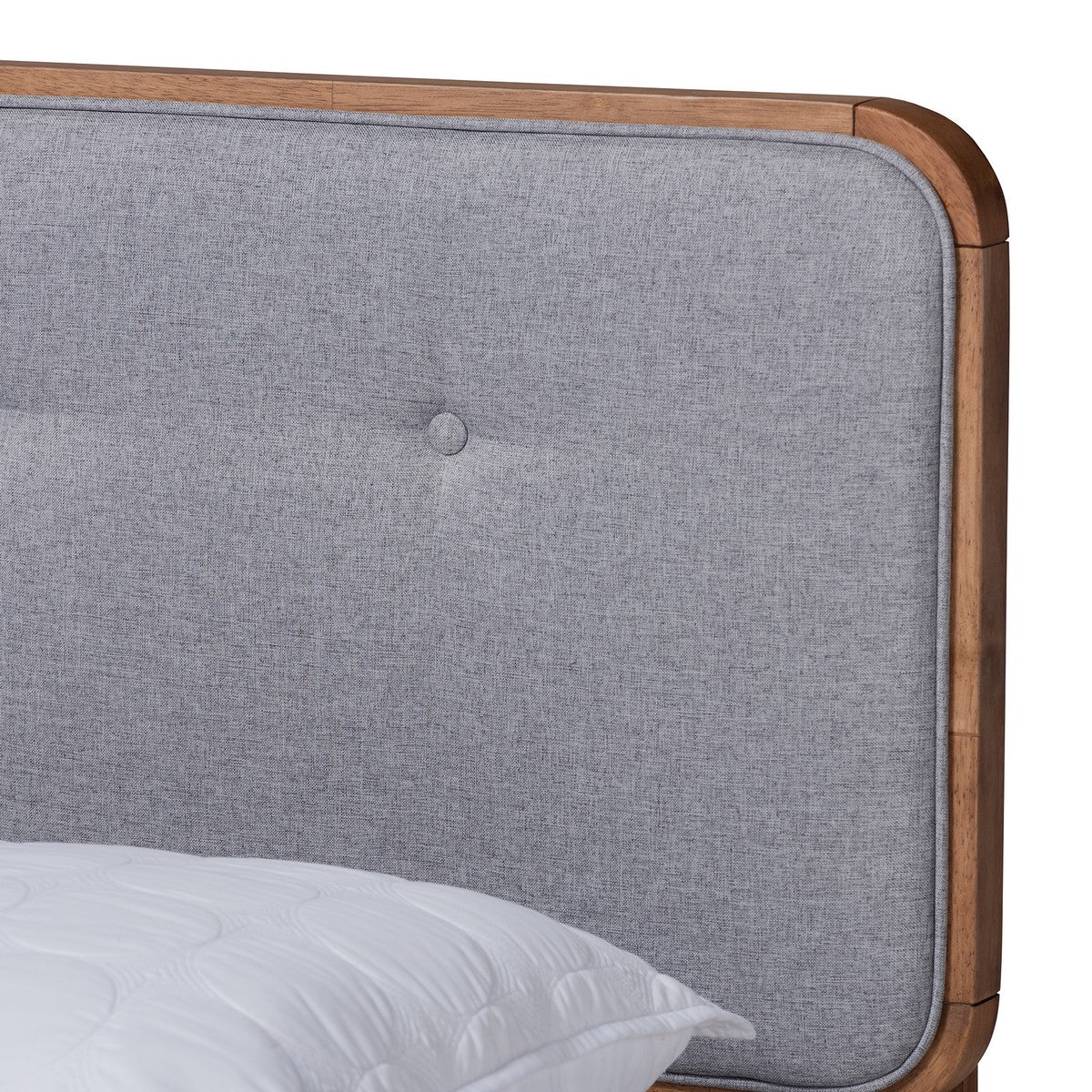 Baxton Studio Dilara Mid-Century Modern Light Grey Fabric Upholstered Walnut Brown Finished Wood Full Size Platform Bed
