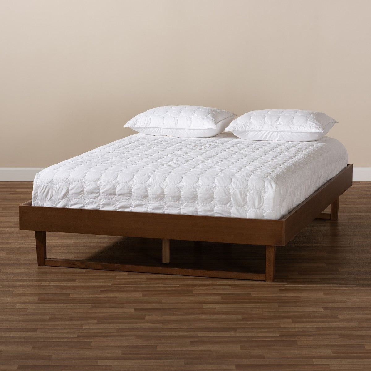 Baxton Studio Liliya Mid-Century Modern Walnut Brown Finished Wood Full Size Platform Bed Frame