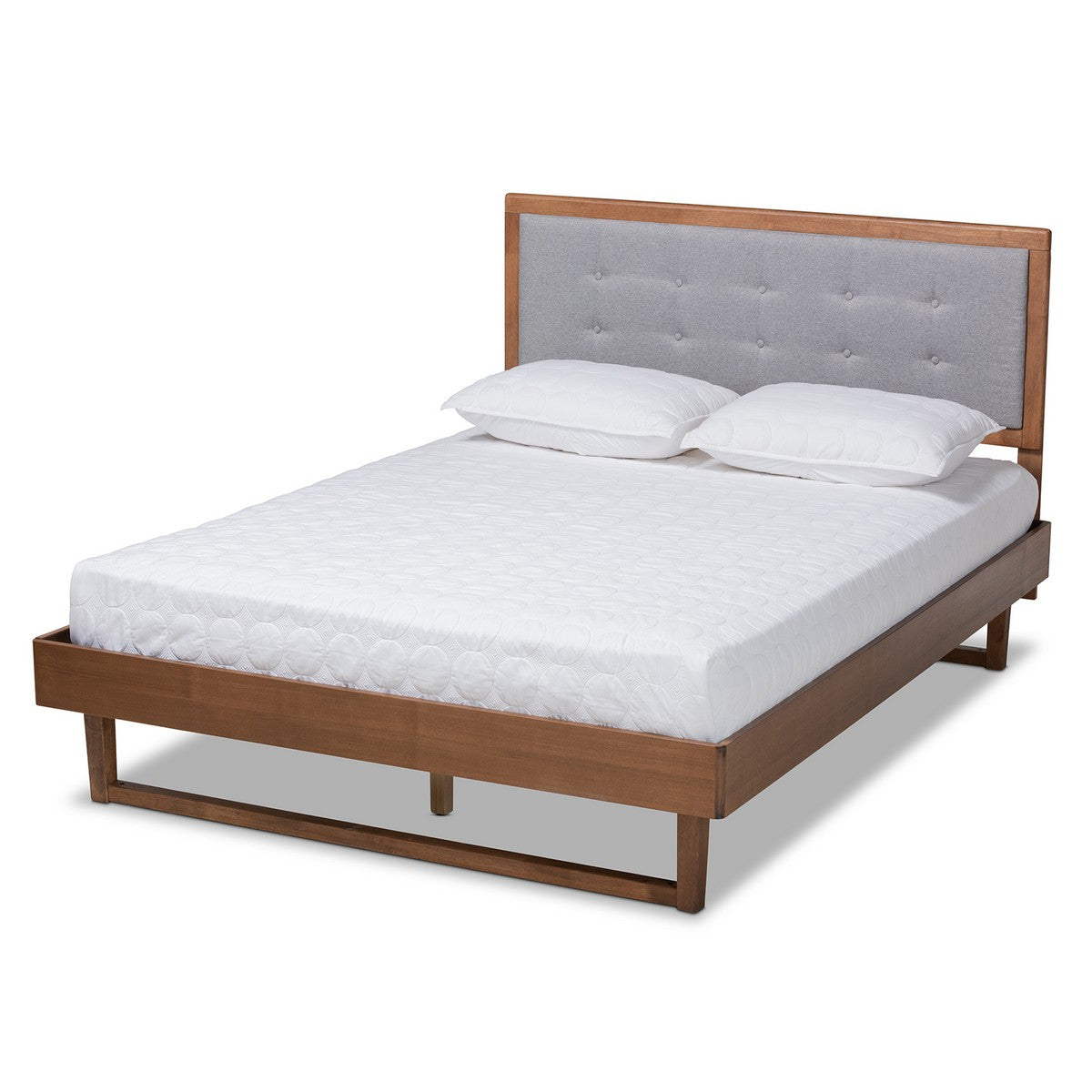 Baxton Studio Viviana Modern and Contemporary Light Grey Fabric Upholstered and Ash Walnut Finished Wood Queen Size Platform Bed Baxton Studio-beds-Minimal And Modern - 1