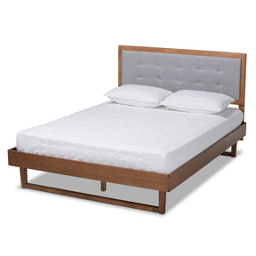 Baxton Studio Viviana Modern and Contemporary Light Grey Fabric Upholstered and Ash Walnut Finished Wood Full Size Platform Bed Baxton Studio-beds-Minimal And Modern - 1