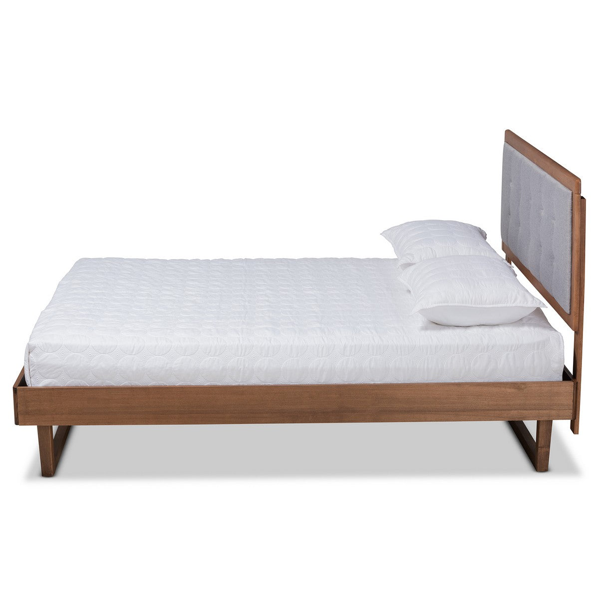 Baxton Studio Viviana Modern and Contemporary Light Grey Fabric Upholstered and Ash Walnut Finished Wood Full Size Platform Bed
