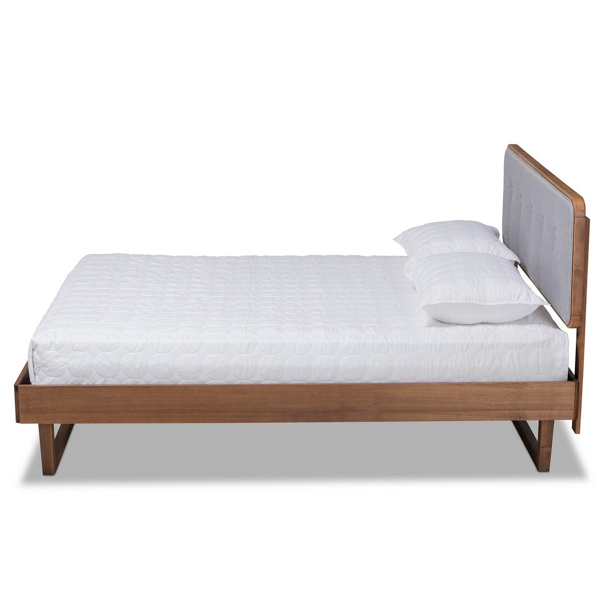 Baxton Studio Natalia Mid-Century Modern Light Grey Fabric Upholstered and Ash Walnut Finished Wood King Size Platform Bed