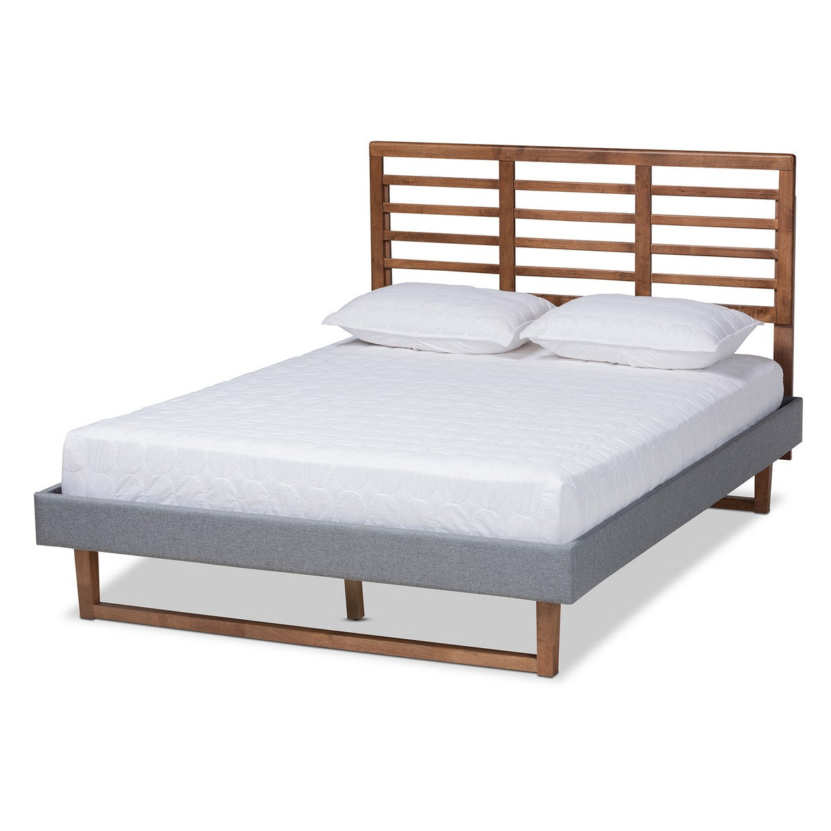 Baxton Studio Rina Modern and Contemporary Dark Grey Fabric Upholstered and Ash Walnut Brown Finished Wood King Size Platform Bed Baxton Studio-beds-Minimal And Modern - 1