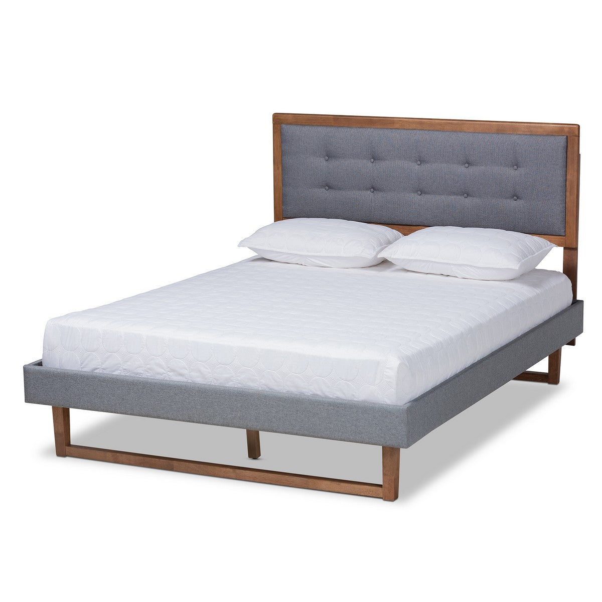 Baxton Studio Emele Modern Transitional Dark Grey Fabric Upholstered and Ash Walnut Brown Finished Wood Queen Size Platform Bed Baxton Studio-beds-Minimal And Modern - 1
