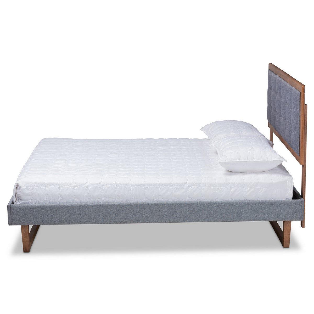 Baxton Studio Emele Modern Transitional Dark Grey Fabric Upholstered and Ash Walnut Brown Finished Wood Queen Size Platform Bed