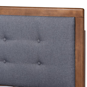 Baxton Studio Emele Modern Transitional Dark Grey Fabric Upholstered and Ash Walnut Brown Finished Wood King Size Platform Bed