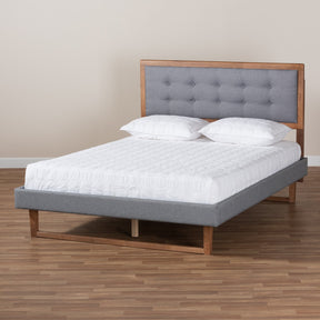 Baxton Studio Emele Modern Transitional Dark Grey Fabric Upholstered and Ash Walnut Brown Finished Wood Full Size Platform Bed