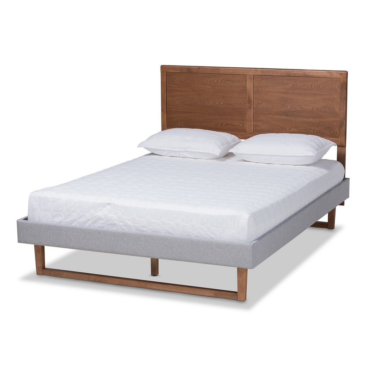 Baxton Studio Eloise Rustic Modern Light Grey Fabric Upholstered and Ash Walnut Brown Finished Wood King Size Platform Bed Baxton Studio-beds-Minimal And Modern - 1