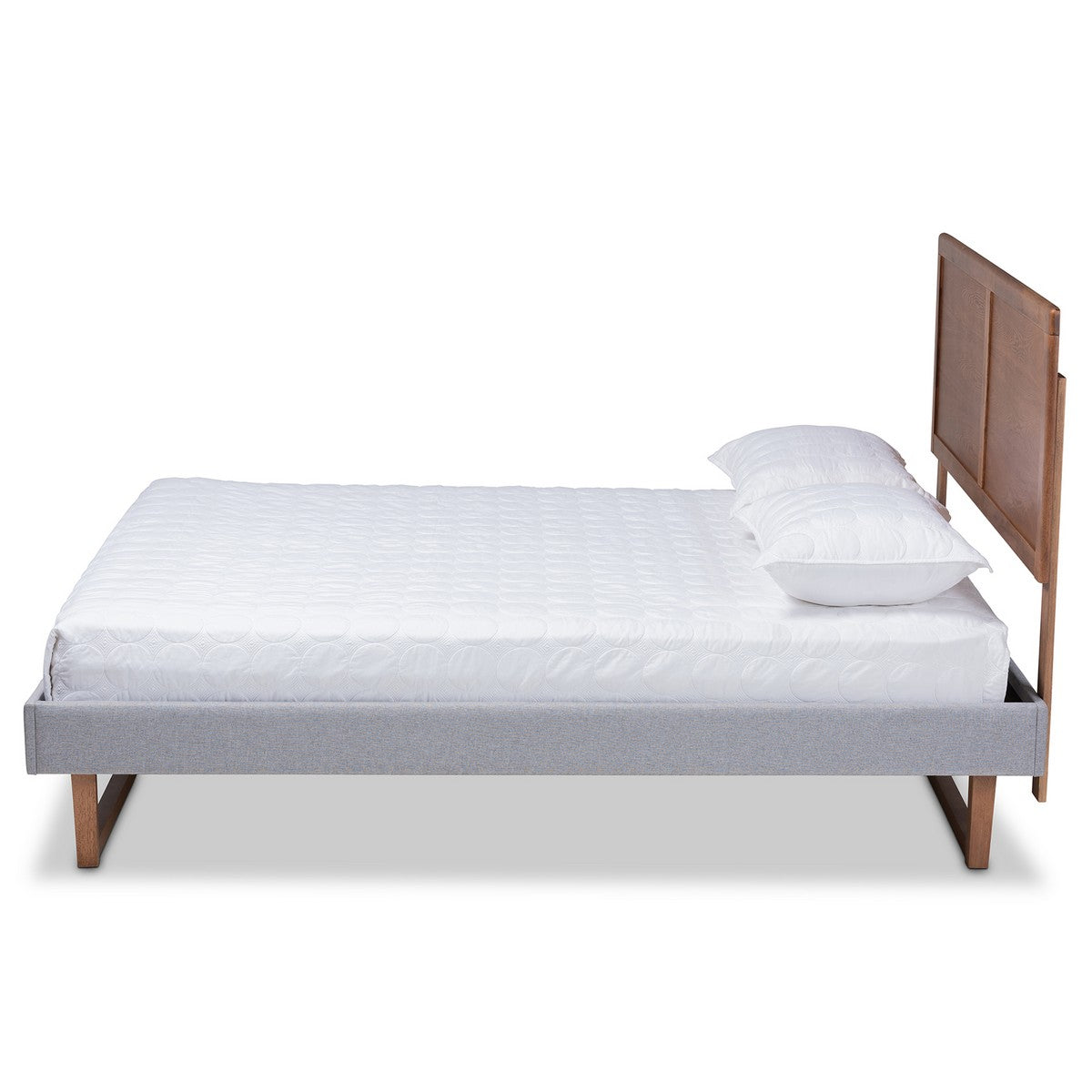 Baxton Studio Eloise Rustic Modern Light Grey Fabric Upholstered and Ash Walnut Brown Finished Wood King Size Platform Bed
