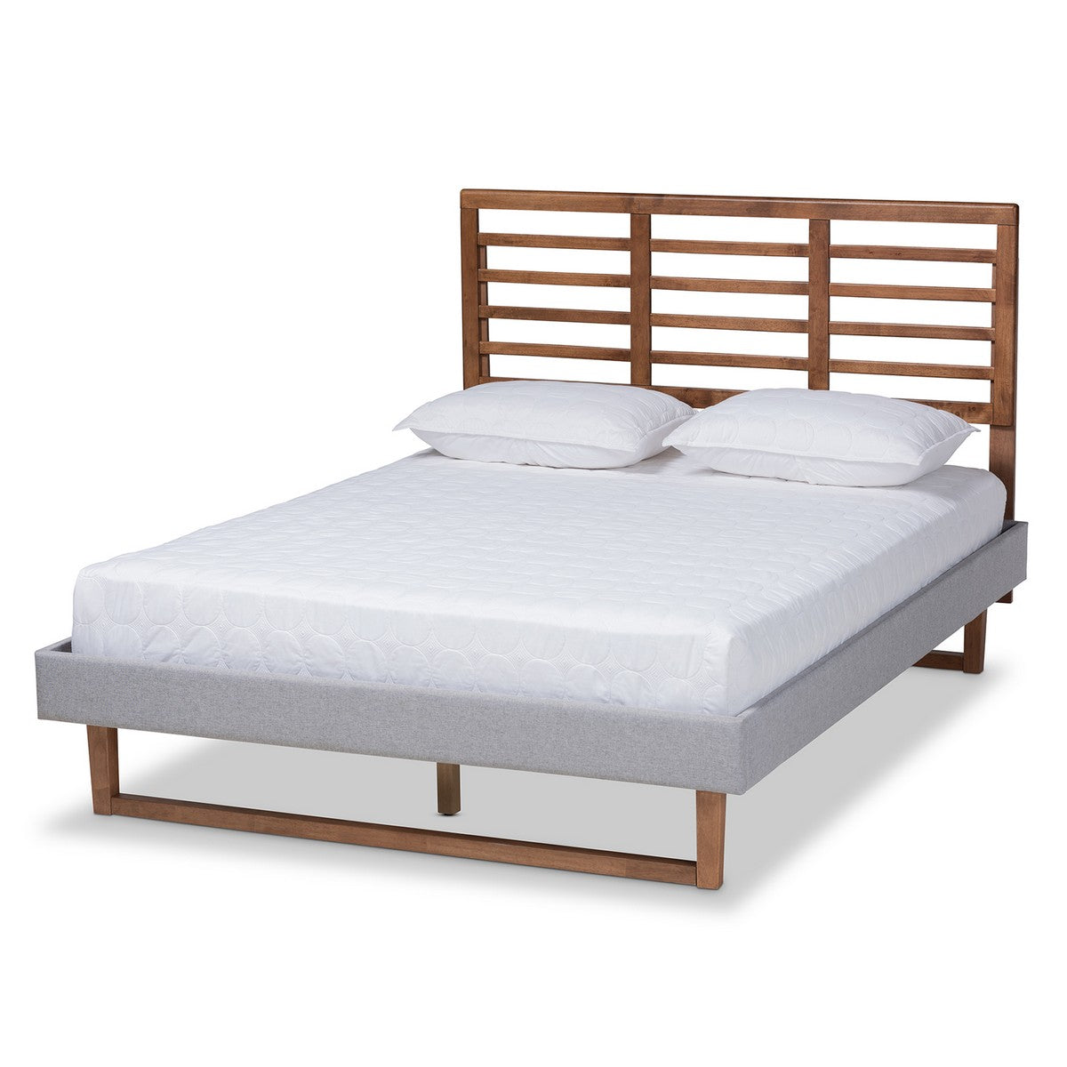 Baxton Studio Luciana Modern and Contemporary Light Grey Fabric Upholstered and Ash Walnut Brown Finished Wood King Size Platform Bed Baxton Studio-beds-Minimal And Modern - 1