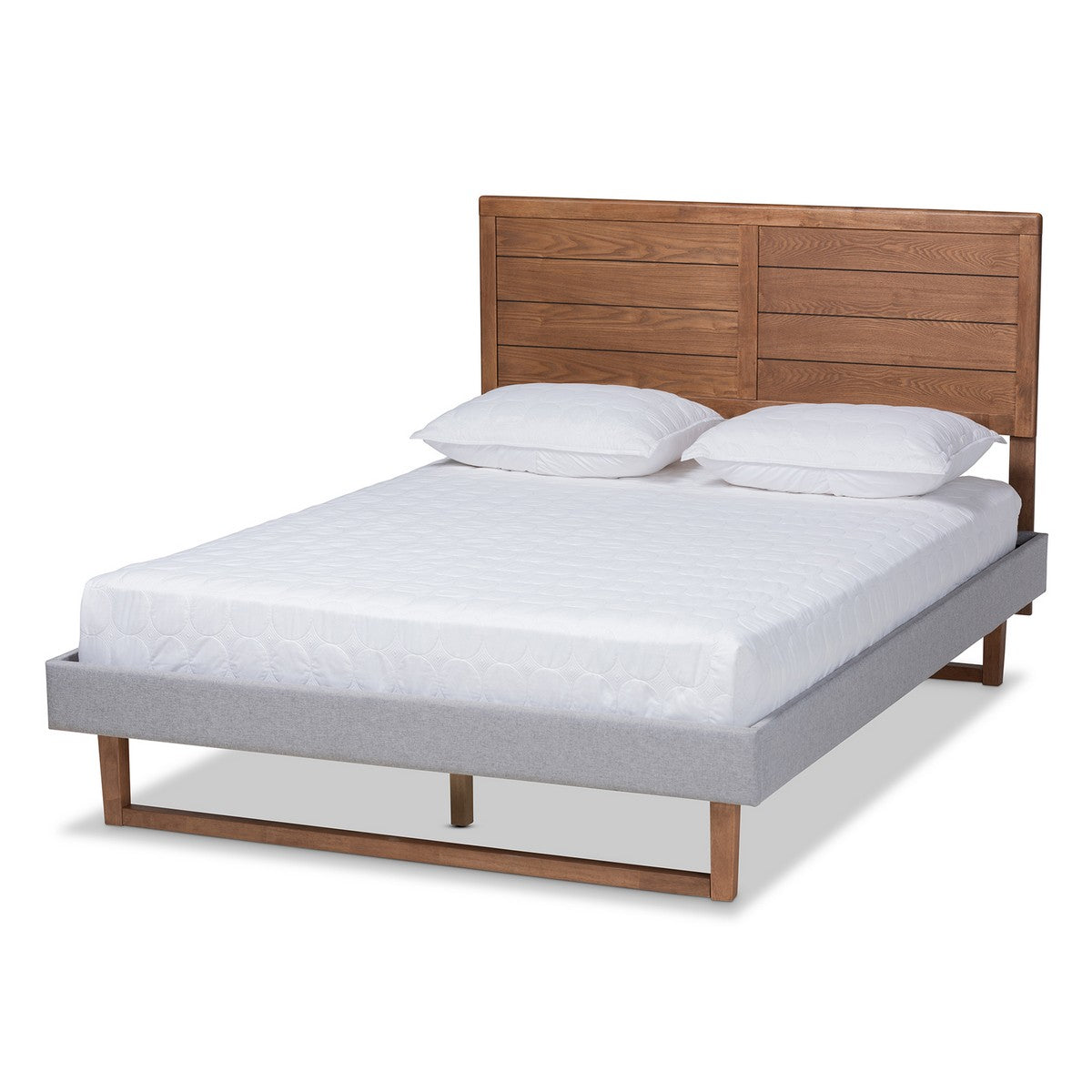 Baxton Studio Claudia Rustic Modern Light Grey Fabric Upholstered and Walnut Brown Finished Wood King Size Platform Bed Baxton Studio-beds-Minimal And Modern - 1