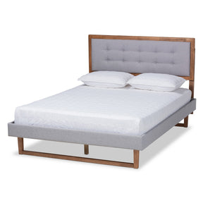 Baxton Studio Livinia Modern Transitional Light Grey Fabric Upholstered and Ash Walnut Brown Finished Wood Queen Size Platform Bed Baxton Studio-beds-Minimal And Modern - 1
