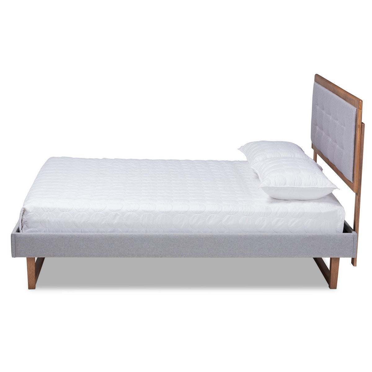 Baxton Studio Livinia Modern Transitional Light Grey Fabric Upholstered and Ash Walnut Brown Finished Wood Full Size Platform Bed