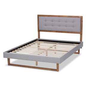 Baxton Studio Livinia Modern Transitional Light Grey Fabric Upholstered and Ash Walnut Brown Finished Wood Queen Size Platform Bed