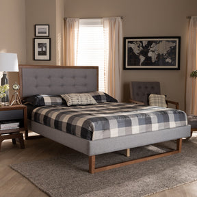 Baxton Studio Livinia Modern Transitional Light Grey Fabric Upholstered and Ash Walnut Brown Finished Wood Queen Size Platform Bed