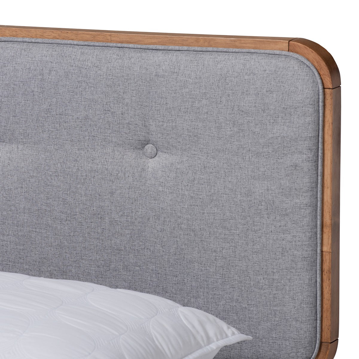 Baxton Studio Sofia Mid-Century Modern Light Grey Fabric Upholstered and Ash Walnut Finished Wood King Size Platform Bed