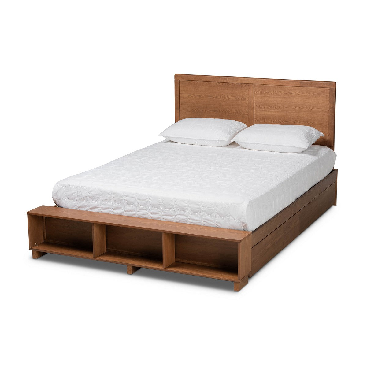 Baxton Studio Tamsin Modern Transitional Ash Walnut Brown Finished Wood Queen Size 4-Drawer Platform Storage Bed with Built-In Shelves Baxton Studio-beds-Minimal And Modern - 1